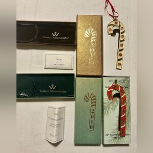 2008 Wallace Candy Cane In Box & 2010 30th Annual Candy Cane Christmas Ornaments